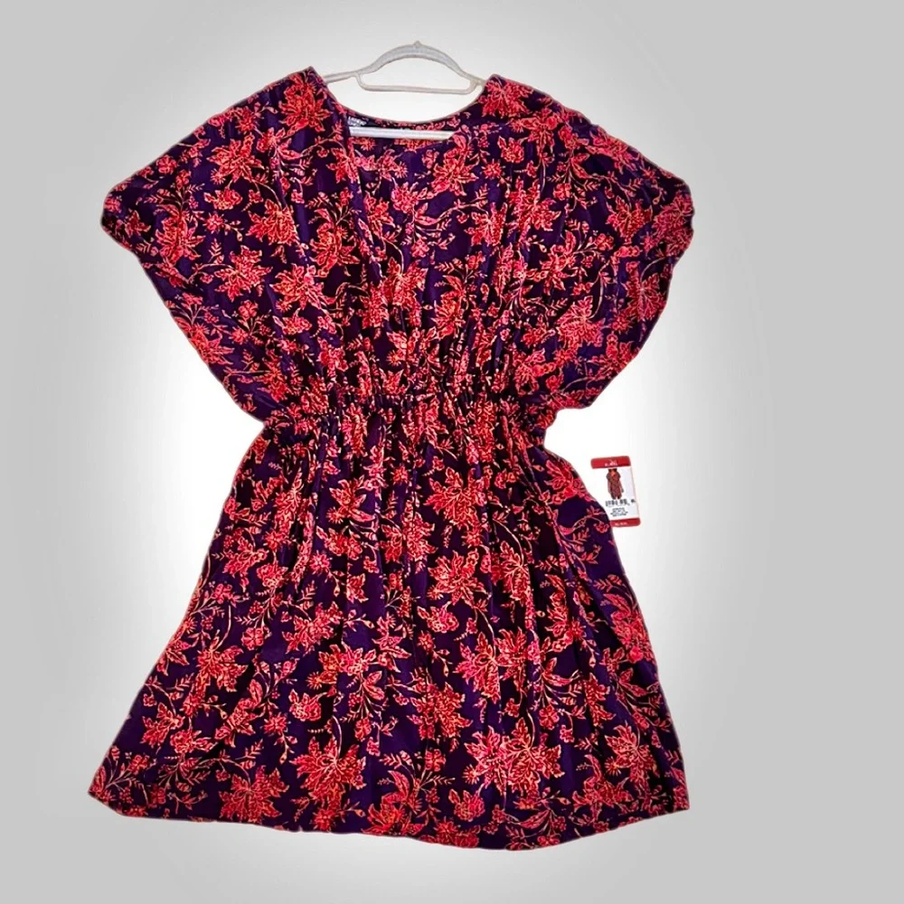 NWT Land's End‎ Cover-Up Dress Floral Gathered Waist Short Sleeve Womens XL/XXL